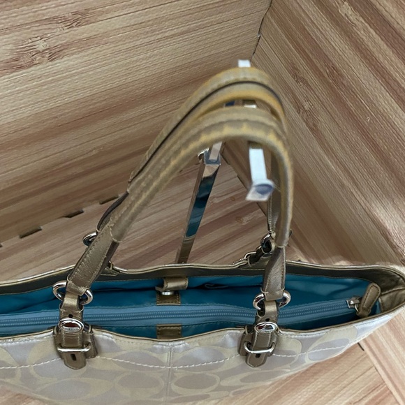 Coach Kahaki Tan Jacquard Signature Satchel Purse - Picture 10 of 15